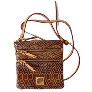 Dooney & Bourke Crossbody Bag - Triple Zip Embossed Brown Snakeskin Print
